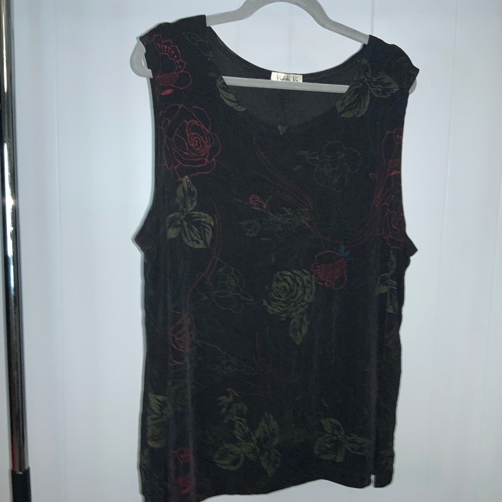 Vikki Vi black floral slinky tank top Sz 2X vintage